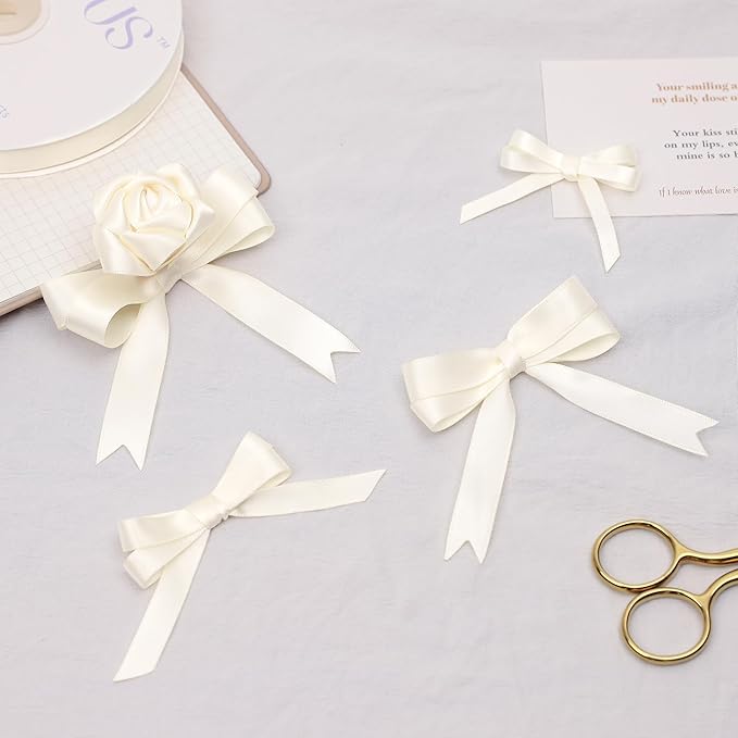 Ivory Satin Ribbon, Double Faced 5/8 Inch X 50 Yards Ivory Ribbon, Premium Satin Ribbon for Gift Wrapping, Crafts, Hair Bow Making, Sewing, Flower Bouquet, Wedding Party Decor