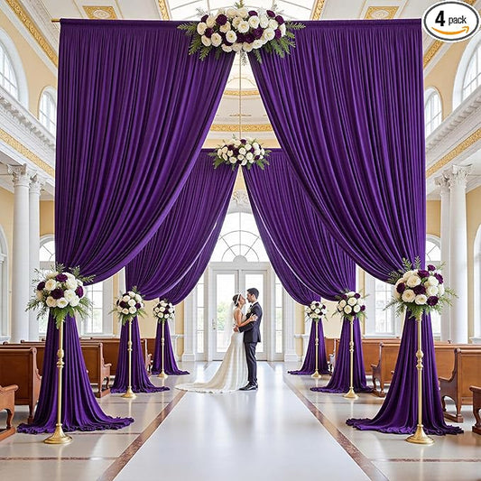 PartyVillage 20ft×15ft Deep Purple Backdrop Curtain for Wedding Parties, 4 Panels Wrinkle Free 15 FT Long Polyester Photo Backdrop Drapes Back Drop Cloth for Birthday Photography Background