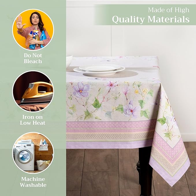 Maison d' Hermine Table Cloth Rectangle Table 100% Cotton 60 x 120 Inches Tablecloth Reusable Decorative for Dining Room, Farmhouse, Home, Party, Festive & Wedding Spring Summer - Magnolia Mornings