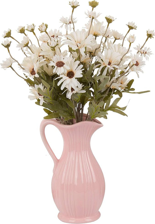 12pcs Gerbera Daisy Artificial Flowers 20 Inch Long Stem Artificial Daisy Mums for Home Décor Centerpiece Wedding Bridal Bouquet DIY(White)