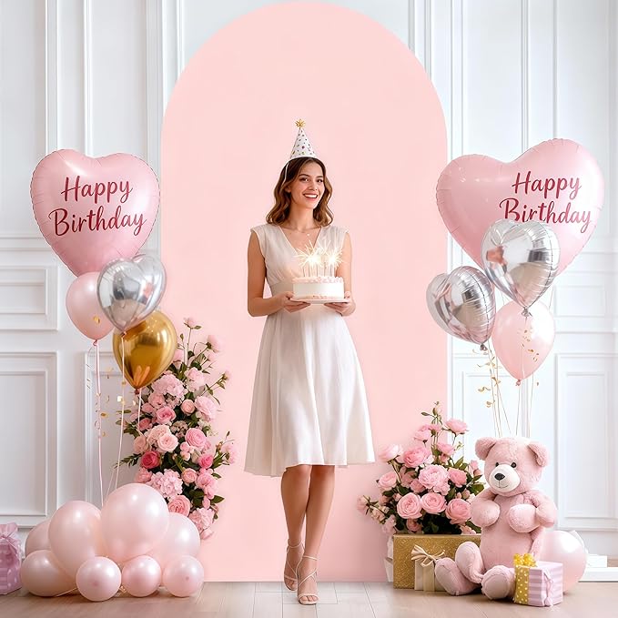 7.2FT Dusty Rose Arch Cover - Polyester Fitted Wedding Arch Stand Covers Round Top Chiara Arch Backdrop Cover for Birthday Party Banquet Photo Background Decoration