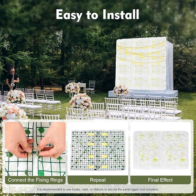 12PCS Flower Wall Panel Set, Artificial Wall Flower Backdrop,Artificial Flower Wall Mat Silk Rose Flower Panels,Hydrangea Rose Floral Panel for Party Wedding