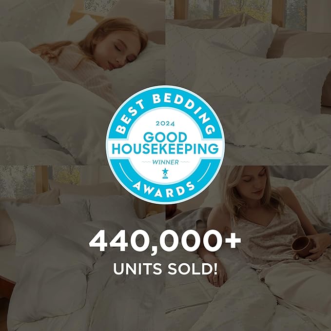 Bedsure Boho Duvet Cover King Size - Boho Bedding, Tufted King Duvet Cover for All Seasons, 3 Pieces Embroidery Shabby Chic Home Bedding,Comforter Not Included (White, 104" x 90")