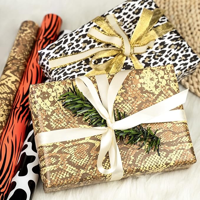 WRAPAHOLIC Wrapping Paper Sheet - 12 Sheets Snake Prints Design Folded Flat for Birthday, Party, Baby Showers - 19.7 Inch X 30 Inch Per Sheet