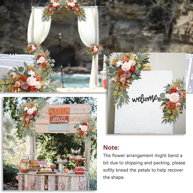 Champagne Orange Wedding Arch Flowers, Faux Flower Swag Set of 2, Orange Floral Swag for Wedding Arch Welcome Signs, Reception Ceremony Signs Decor