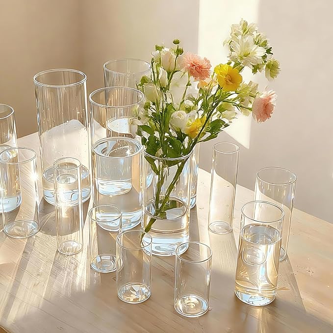 Cylinder Glass Bud Vases Set of 30 Clear Flower Vase for Centerpieces Shelf, Modern Small Vases for Living Room Bedroom Office Home, Decor for Wedding House Warming Party