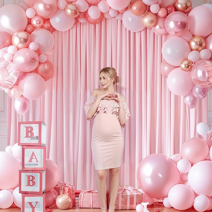 Pink Backdrop Curtains-Wrinkle-Free Polyester Photography Drapes Party Curtain Background for Baby Shower Wedding Decorations- 16 X10FT (Pink)