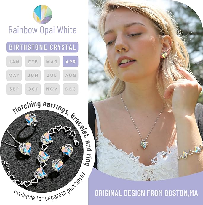 Leafael Necklaces for Women, Infinity Love Birthstone Heart Crystal Pendant, Birthday Jewelry Gifts for Her, Mom, and Wife, Silver Plated, 18 plus 2 inch Adjustable Chain