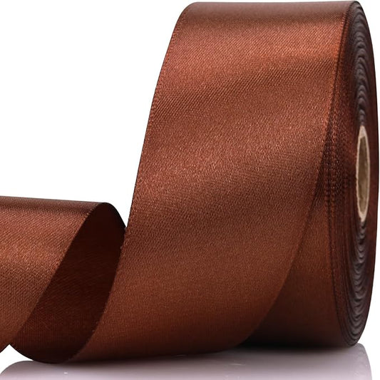 1-1/2 Inch 30 Yards Brown Solid Satin Ribbon for Gift Wrapping,Craft Floral Bouquets,Wedding Party,Timeless Flower,Decoration Floral Hair,Balloons