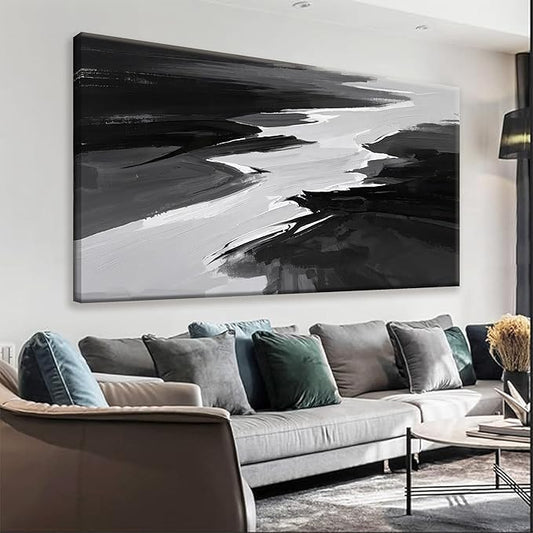 Black And White Wall Art Decor Canvas Art Wall Decor Minimalist Grey Abstract Wall Art Canvas Artwork Paintings Abstract Wall Decor Modern Bedroom Art Office 20"X 40"