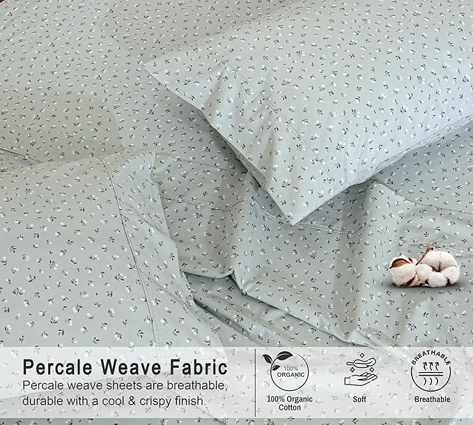 RUVANTI 100% Organic Cotton Sheets Twin XL, Percale Weave, GOTS Certified, 3-Piece Set, Deep Pocket 15", Crisp & Breathable, Soft Durable Bedding, Sábanas Algodón Orgánico – Bud Club