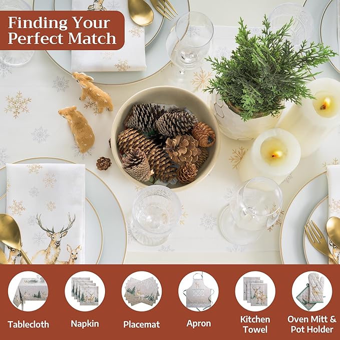 Maison d' Hermine Table Runner 100% Cotton Single Layer Table Runners 108 inches Long for Thanksgiving Christmas Decorations Home Kitchen Dining Party Wedding (Deer in The Woods, 14.5" x 108")
