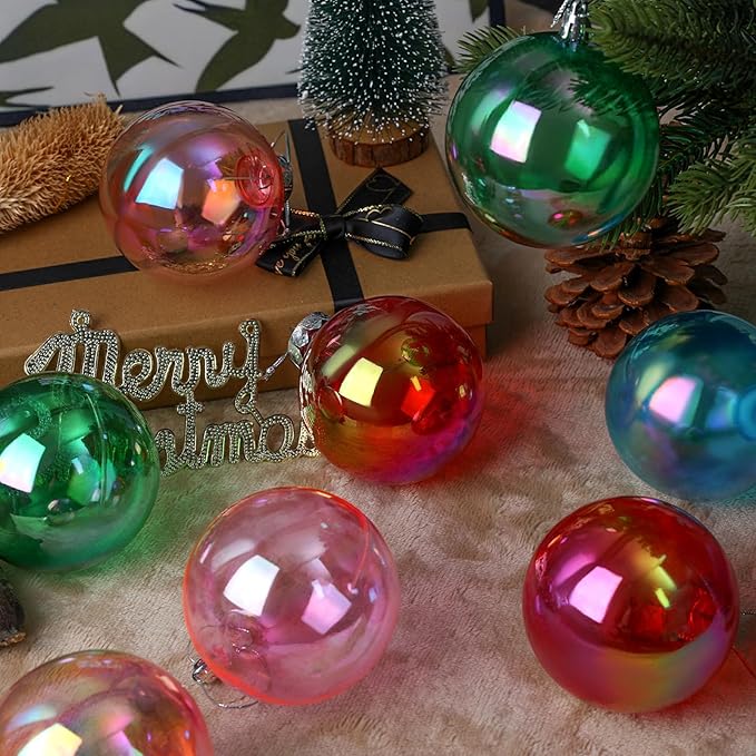 60MM Iridescent Plastic Ball - 6PCS Xmas Ornament Balls Set, Plastic Iridescent Decorative Hanging Ornaments for Xmas Tree Wedding Valentine's Day Party Decorations(Green)