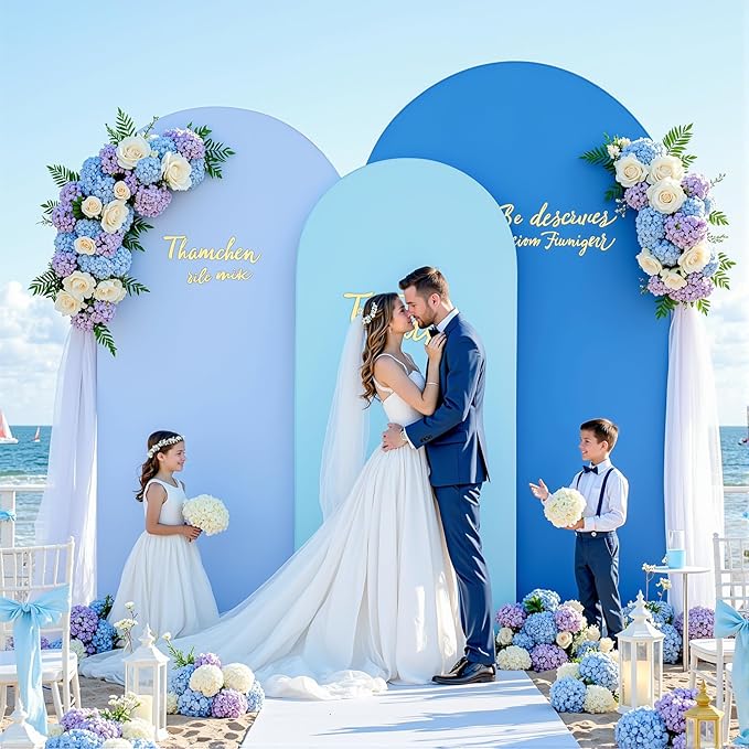 Gradient Blue Arch Backdrop Cover 8FT 7.2FT 6.6FT Arch Covers Stretchy Backdrop Set of 3, Party Arch Cover Spandex Fitted Under The Sea Fabric Arch Covers for Baby Shower Birthday Wedding Decoration