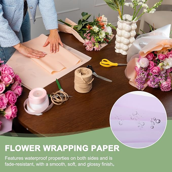 PATIKIL Flower Gift Wrapping Paper, 20 Sheets Double Sided Waterproof Bouquet Paper Wrap Florist Packaging Floral Papers for Wedding DIY Craft Valentine Mother's Day, Purple