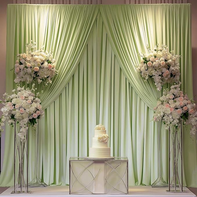 10x7ft Wrinkle Free Sage Green Backdrop Curtain for Parties Soft Fabric Drapes Wedding Curtain Backdrop for Birthday Party Decorations Background for Photography 5x7ft, 2 Panels