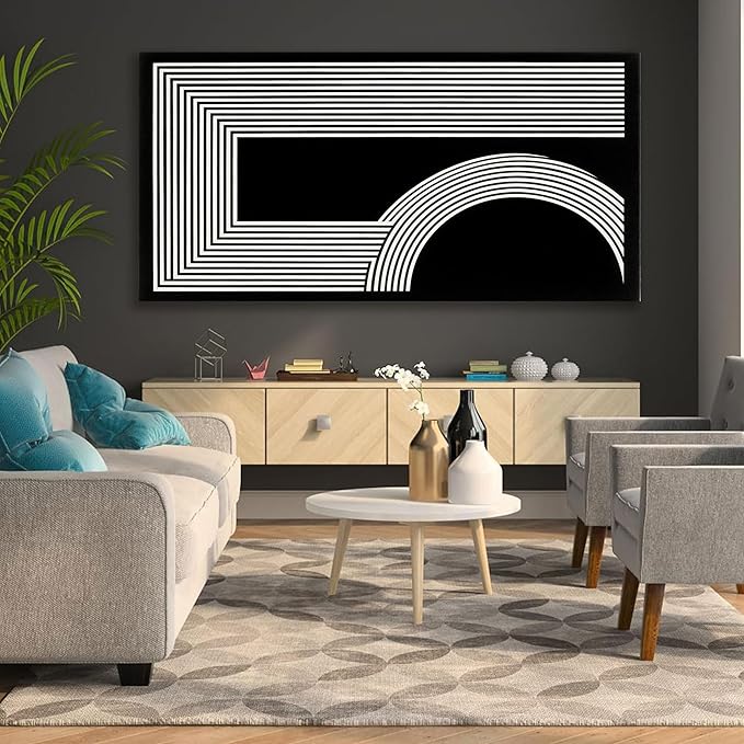 TAIJXAGSG Large Abstract Wall Art Black And White Wall Art Geometric Line Print Painting Artwork Canvas Art Wall Decor Simple Picture Artwork For Living Room Bedroom Office Home Decor 29"X 58"