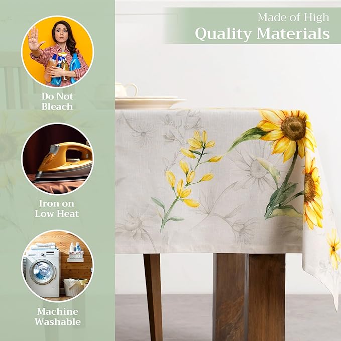 Maison d' Hermine Table Cloth Rectangle Table 100% Cotton 60 x 120 Inches Tablecloth Reusable Decorative Everyday Use for Dining Room, Farmhouse, Home, Party, Festive & Wedding Spring Summer - Candice