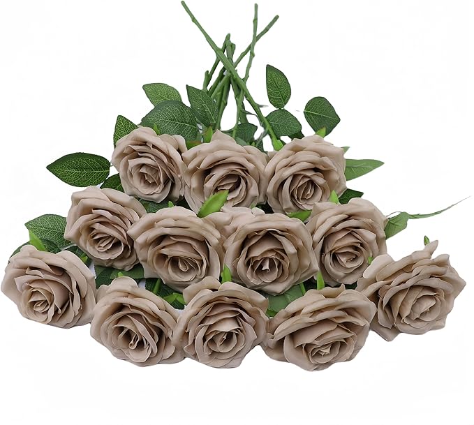 12pcs Artificial Rose Flower Sand Rose Flower with Long Stem Silk Roses Bouquet for Wedding Bridal Shower Party Home Decoration