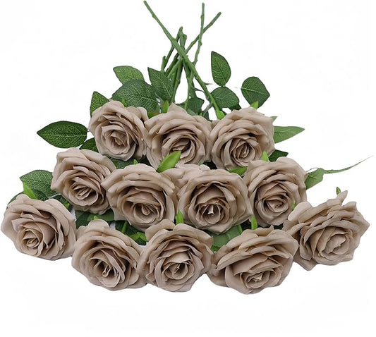 12pcs Artificial Rose Flower Sand Rose Flower with Long Stem Silk Roses Bouquet for Wedding Bridal Shower Party Home Decoration
