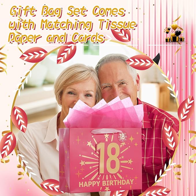Bloomwords 30th Birthday Gift Bag Set with Card & Tissue – 13" Elegant Keepsake Party Bags for Unisex Anniversaries, Gift Wrapping & Celebrations(Pink)