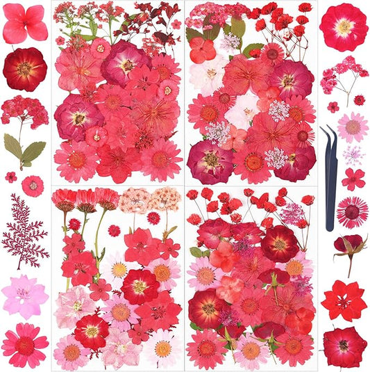 110Pcs Red Dried Pressed Flowers for Crafts,Xinxinran Dry Flower Kit for Resin Molds,Epoxy Resin Accessories,Bookmark,Nails, Jewelry Molds,Candle Making Supplies,Soap,Frame