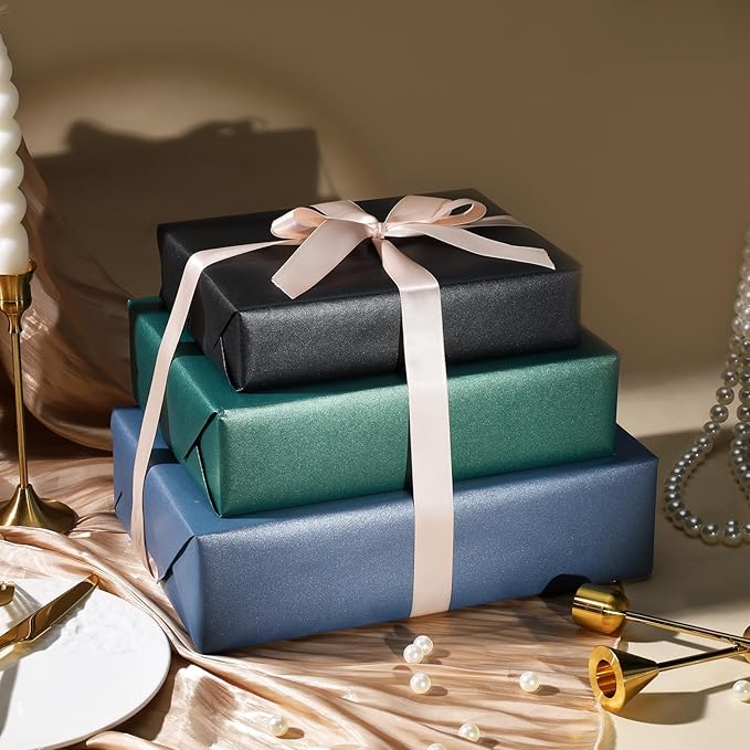 LaRibbons Blue Wrapping Paper, Mini Roll-17 Inch x 33 Feet, Solid Color Pearly-Lustre Christmas Gift Wrap Paper Rolls, Perfect for Holiday, Wedding, Valentine's Day, Birthday