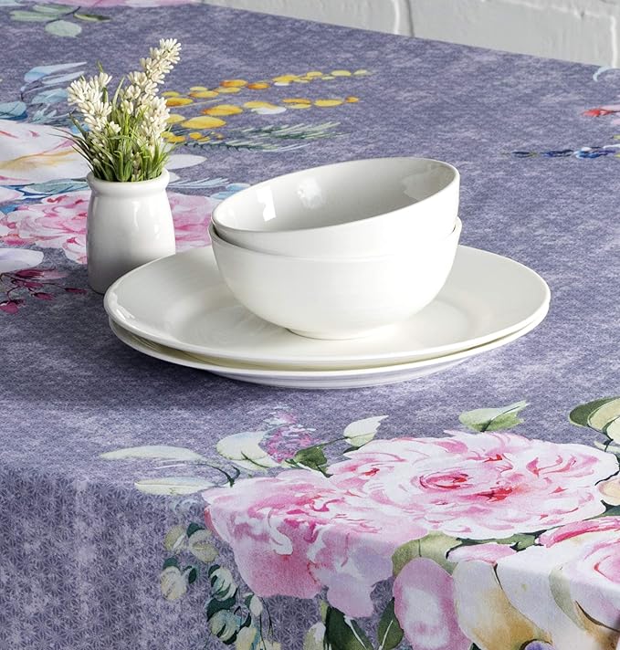 Maison d' Hermine Table Cloth Rectangle Table 100% Cotton 60 x 108 Inches Tablecloth Reusable for Dining Room, Farmhouse, Home, Party, Festive & Wedding Spring Summer - Sweet Rose Lavender - Lush