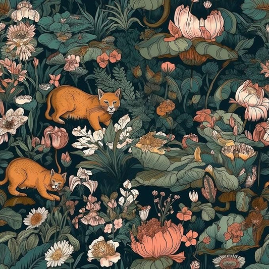 Vintage Maximalism Lotus Floral Animals Forest Green Leaf Peel and Stick Wallpaper Easy Peel Off Stick on Adhesive Wall Paper for Waterproof Renter