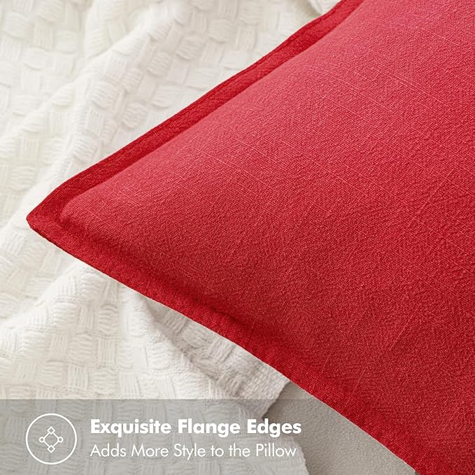 MIULEE Christmas Decorative Linen Pillow Covers 16x16 Inch Red Boho Farmhouse Neutral Couch Throw Pillows for Bed Pack of 2 Accent Modern Pillowcase Sofa Livingroom Home Decor