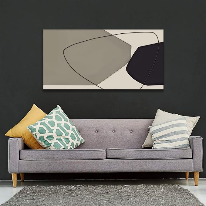 Suconvng Canvas Art Wall Decor Color Block Line Art Prints Black And Grey White Geometric Color Block Art Painting Modern Artwork Decorations For Living Room Pictures For Bedroom Wall Decor 24x48 In