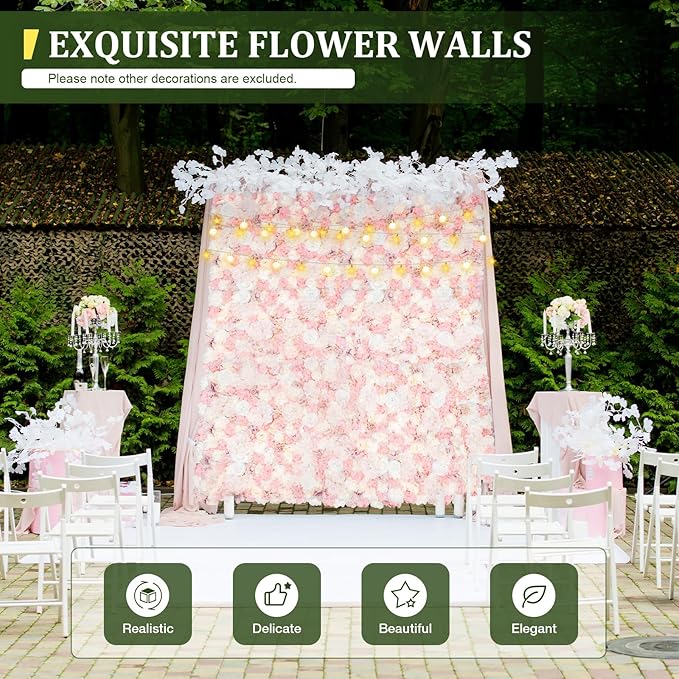 Flower Wall Panels 12pcs 24x15 Inch Artificial Wall Flower Backdrop for Wedding Party Baby Bridal Decor, Hanging Fake Silk Flower Backdrop Wall Decor (12pcs)