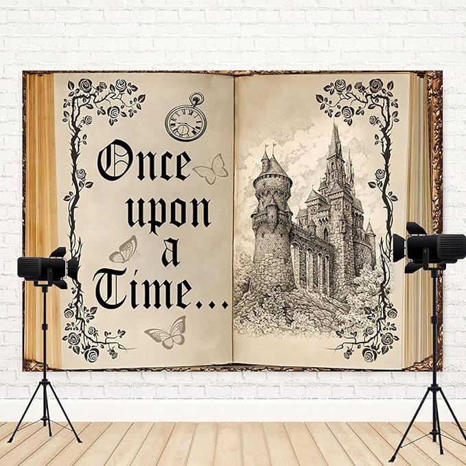 15x8ft Once Upon a Time Backdrop Fairy Tale Books Castle Princess Photography Background Once Upon a Time Birthday Baby Shower Decoration Storybook Wedding Party Banner