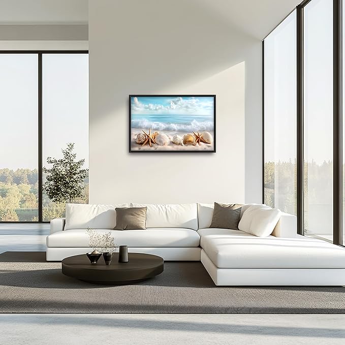 Beach Seashells Large Wall Art Framed Wall Decor for Living Room Ocean Pictures Oversized Canvas Print Painting Modern Extra Large Framed Artwork for Bedroom Office Home Decor 36"x24"