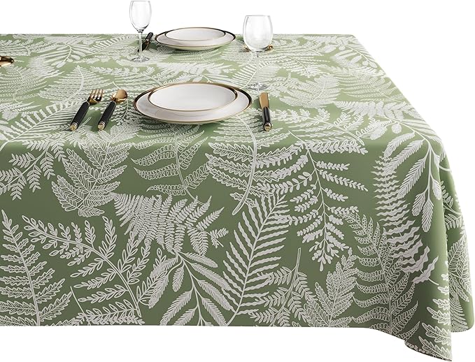 Rectangle Table Cloth,100% Waterproof Tablecloth Oil Proof Spill Proof Vinyl Table Cloth, Wipe Clean Plastic Table Cover for Dining, Camping, Indoor and Outdoor 54" x 84",Green Leaves