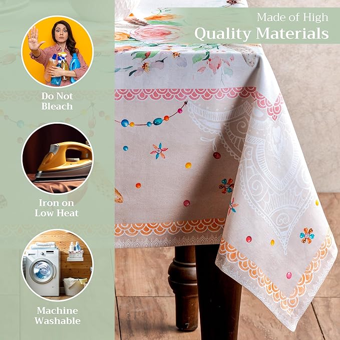Maison d' Hermine Table Cloth Rectangle Table 100% Cotton 60 x 120 Inches Tablecloth Reusable Decorative for Dining Room, Farmhouse, Home, Party, Festive & Wedding Spring Summer - Ibiza - Beige