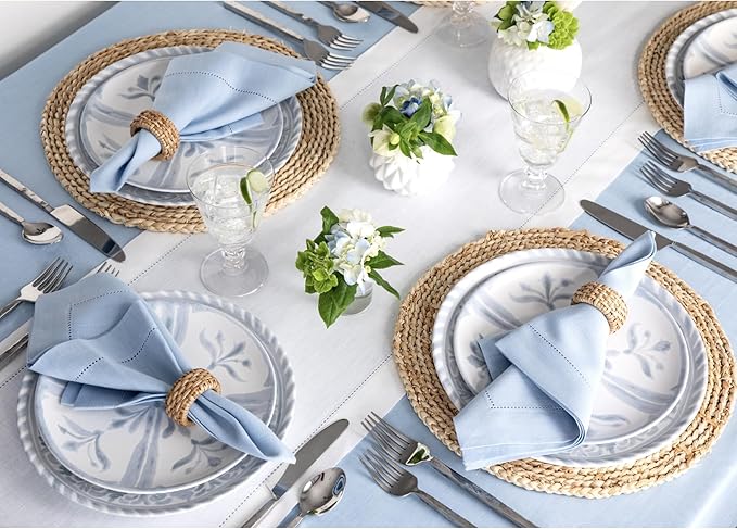 Solino Home Linen White Table Runner 144 Inches Long - 100% Pure Linen Extra Long Table Runner 14 x 144 Inch for Valentines, Spring, Easter - Classic Hemstitch