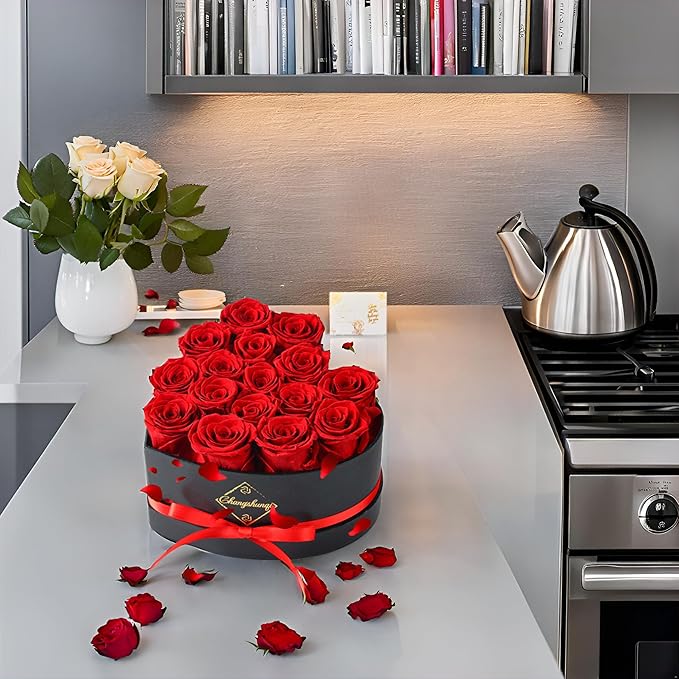 16 Flowers Forever Preserved Roses in Heart Box, Preserved Flowers Womens Birthday Gifts for Women Mothers Rose Gift for Her Romantic Eternal Real Rose for Women Mom Wife