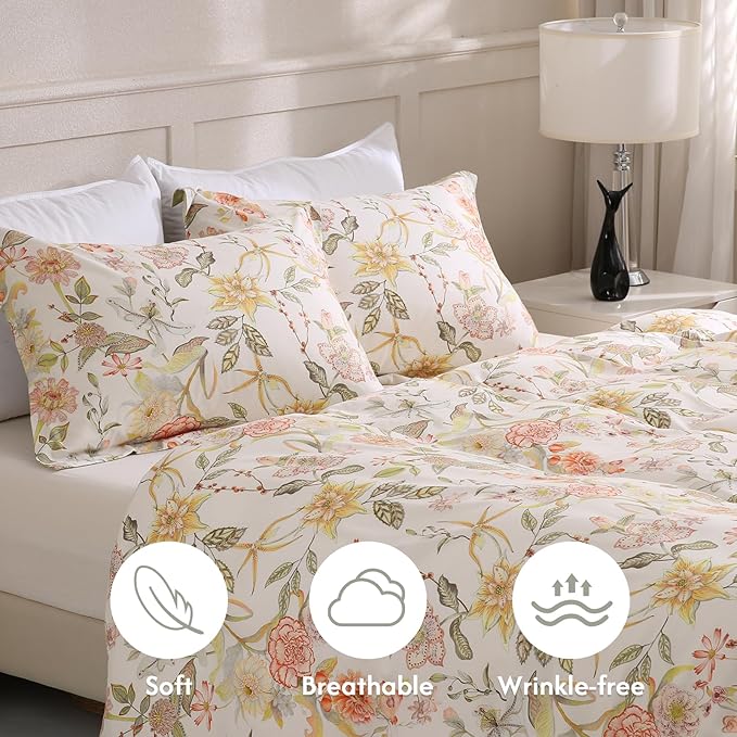 LONAVA King Floral 3 Pcs Duvet Cover Set, Breathable Soft Microfiber Glass Green Lining Comforter Cover with Zipper Closure, and 2 Anti-Pilling, Fade Resistant Pillowcases, Fall Floral