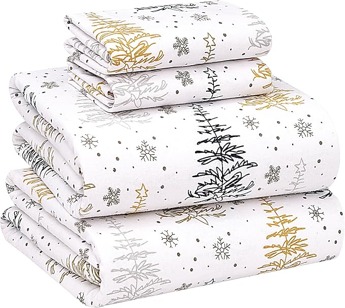 RUVANTI Flannel Sheets California King Size - 100% Cotton Brushed Cal King Bed Sheets Set - Deep Pockets 14 Inches - All Seasons Breathable & Extra Soft - Warm & Cozy, 4 Piece, Christmas Tree
