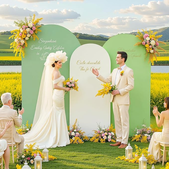 Boho Arch Backdrop Cover 6FT 5FT 4FT Stretchy Wedding Arch Covers Set of 3 Spandex Fitted Sage Green Light Green Cream Fabric Backdrop Cover for Party Baby Shower Birthday Decoration