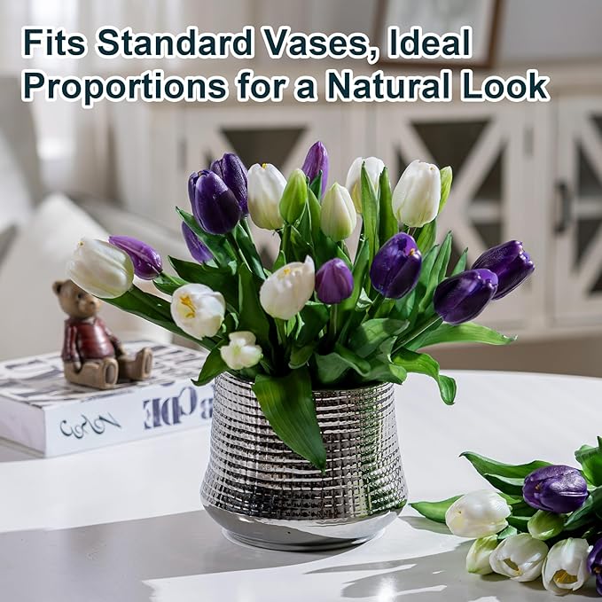 20PCS Fake Tulips Artificial Tulip Silk Flowers Fake PU Bouquet Artificial Flowers Faux Flowers with Gift Box Soft Faux Tulips Bouquets Arrangements for Party Wedding Home