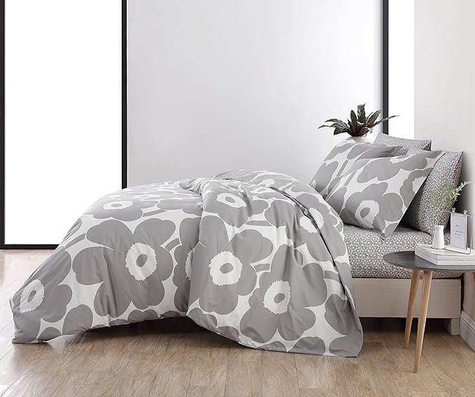 Marimekko - Duvet Cover Set, Cotton Bedding with Matching Shams & Button Closure, All Season Home Decor (Unikko Grey, Full/Queen)
