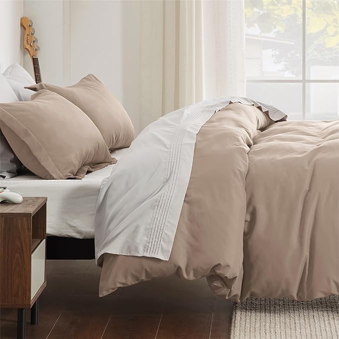 Bedsure Duvet Cover Full Size - Soft Double Brushed Bedding Set for Kids & Adults, Zipper Closure, 3 Pieces, Includes 1 Duvet Cover (80"x90") & 2 Pillow Shams, NO Comforter, Khaki