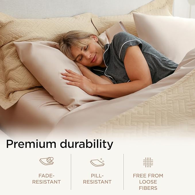 Threadmill Supima Cotton Sheets, 1200 Thread Count Soft 100% Cotton Sheets for Cal King Size Bed, 4 Pc Beige Cal King Bed Sheets Set, 5-Star Hotel Quality with Elasticized Deep Pocket King Sheet