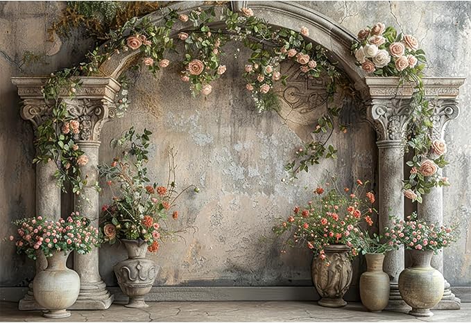 Baocicco 9x6ft Wedding Flowers Wall Backdrop Photography Vintage European Palace Victoria Wall Floral Background for Baby Shower Newborn Birthday Party Decorations Photo Booth Girl Women Portrait