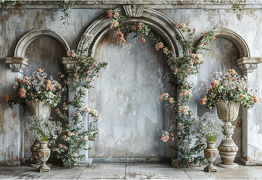 Baocicco 20x10ft Flower Castle Wall Photography Background Vintage Arch European Palace Victoria Wall Backdrop Women Themed Party Birthday Decorations Bridal Shower Ceremony Engagement Photoshoot