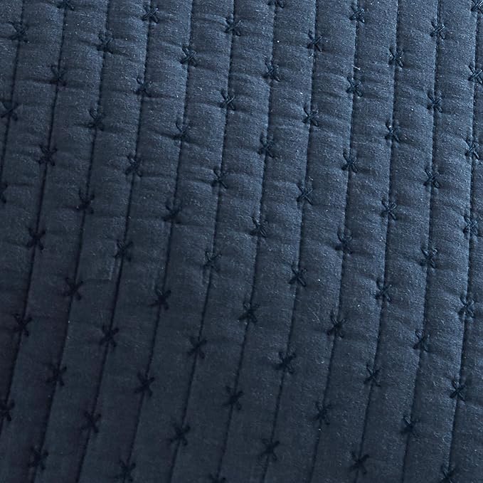 Levtex Home Cross Stitch Reversible Full Bedspread Set (100x104in) with 2 Pillow Shams (26x20in) - Stitch Texture - Navy - 100% Cotton Full Size Bedspread Set - Lightweight, Soft, Pre-Washed