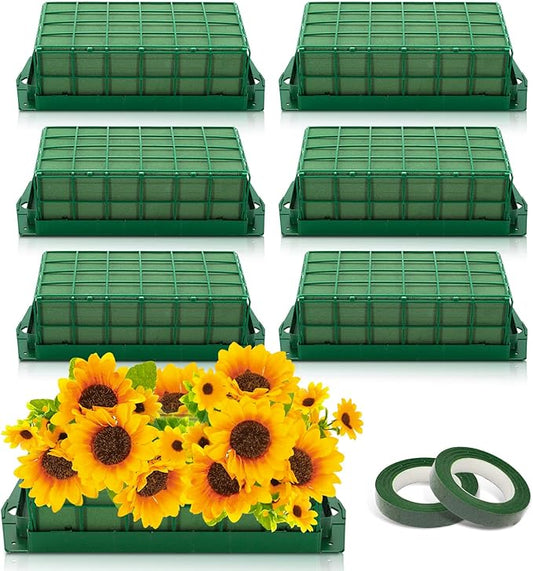 JarThenaAMCS 6Pcs Floral Foam Cage Rectangle Foam Bricks for Flower Arrangements with Tape for DIY Fresh or Artificial Flowers Wedding Birthday Parties Decor