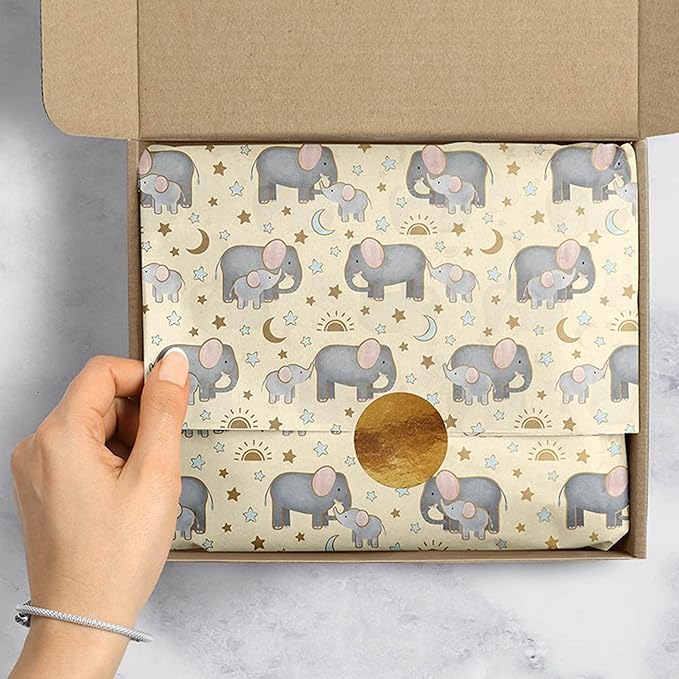 Colors of Rainbow – 12 Sheets - 20 inch X 29 inch - Italian Print Gift Tissue Paper for Decoupage Basket Bag Party Crafts (Baby Elephant)